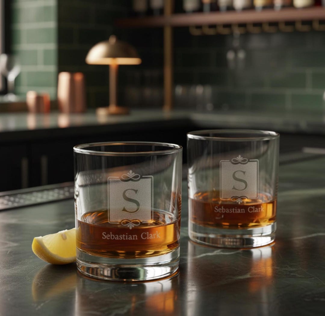 Personalized Whiskey Glass – Engraved Monogram Rocks Glass, Custom ...
