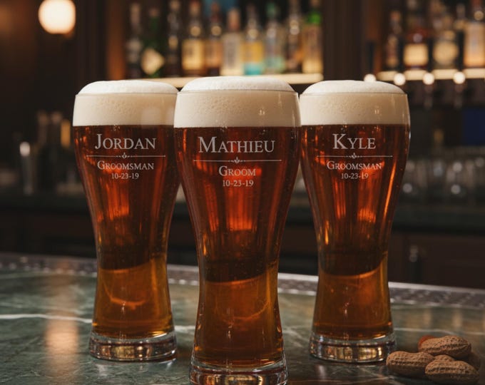 Personalized Glass, Custom Engraved Beer Glass, Wedding Gift for Groomsmen, Monogrammed Beer Glass, Groomsmen gifts, Pilsner Beer glass