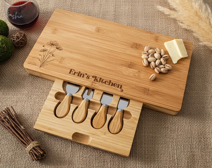 Personalized Charcuterie Board, Gift For Mom: Custom Engraved Cheese Board, Kitchen Gift, Grandma Gift, Floral, Birthday Gift, Gift for Her