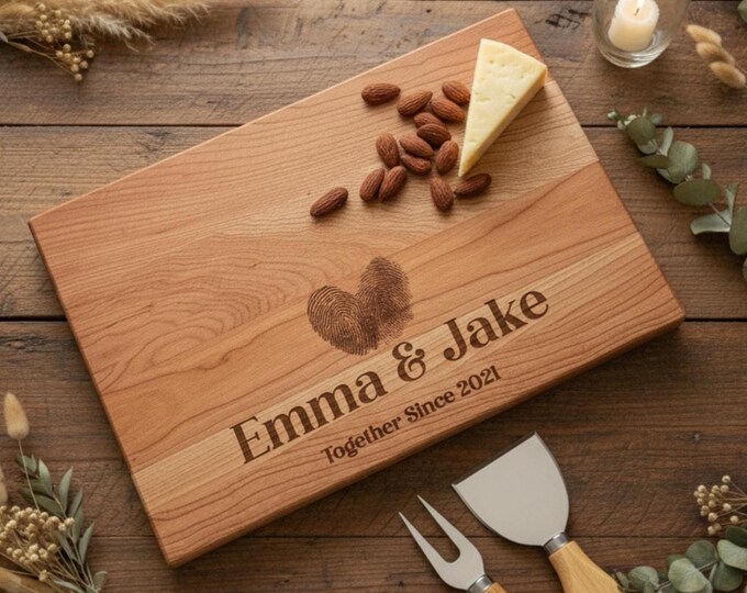 Personalized Cutting Board, Fingerprints Engraved: Charcuterie Board | Anniversary, Wedding, Engagement, Housewarming Gift