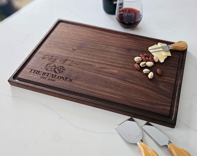 Personalized Cutting Board – Dice Themed: Customized Cutting Board, Housewarming, Wedding Gift, Game Night, Game Themed Family Gift