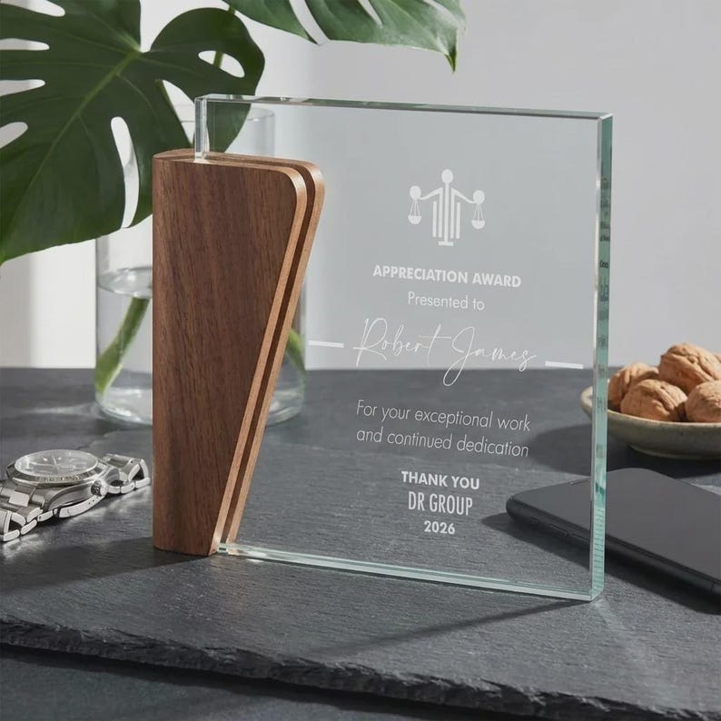 Personalized Glass and Wood Appreciation Award, Custom Professional ...