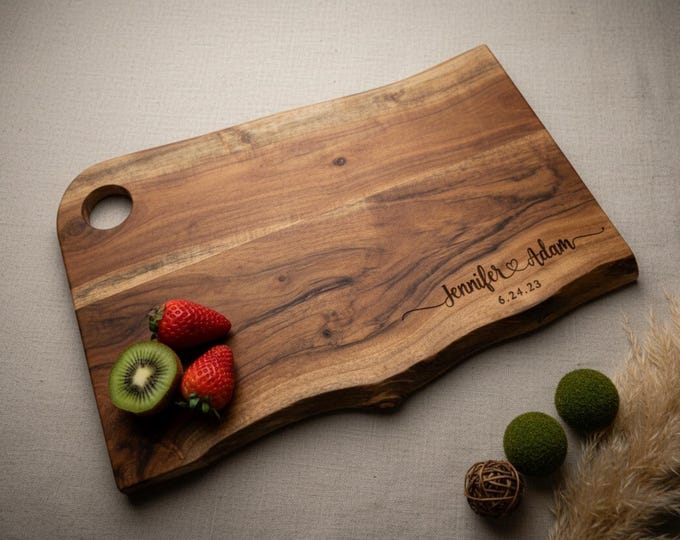Personalized live edge cutting board, custom laser engraved board, housewarming gift, Gift for the couple, wedding gift, Christmas gift