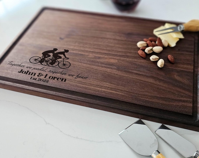 Personalized Charcuterie Board – Biking Couple: Custom Cutting Board, Gift For Nature Lovers, Bike Enthusiast, Bikers, Housewarming