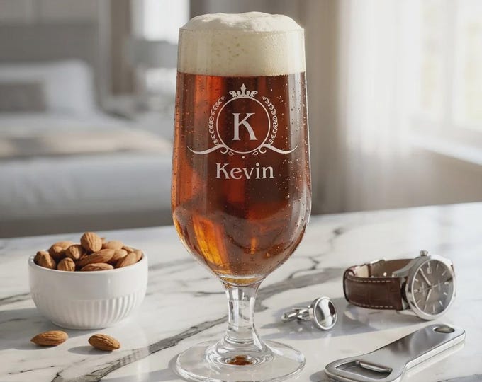 Personalized Pilsner Beer Glass, Custom Etched Groomsmen Gift, Monogrammed Stemmed Glassware