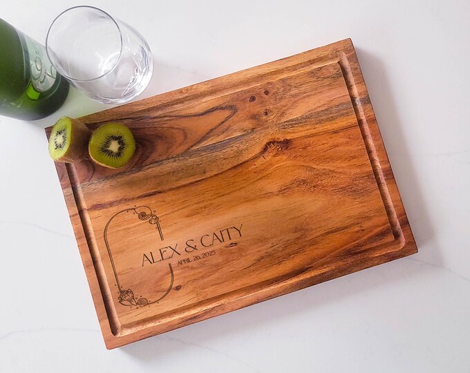 Personalized cutting board – Coastal: Custom Engraved with Couple’s Names & Date, Nautical Decor and Wedding Anniversary Gift