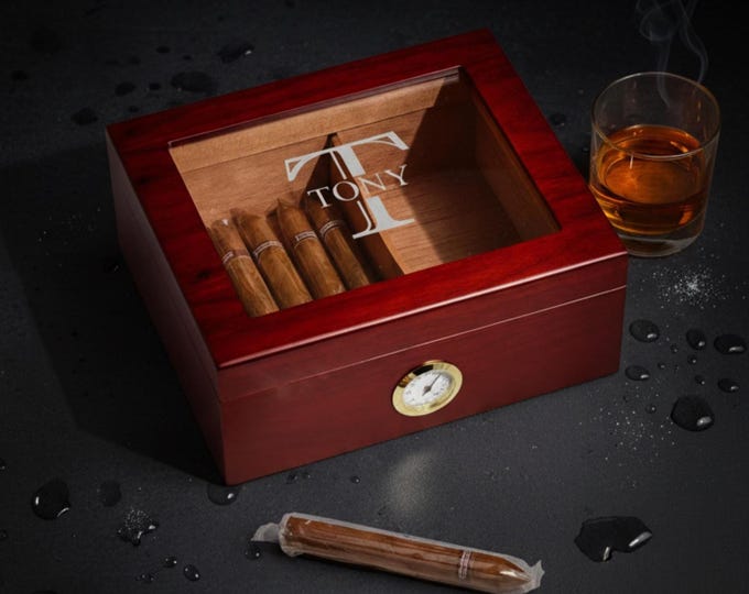 Personalized Cigar Humidor, Engraved Glass Top Cigar Box, Custom Humidor Gift Set, Monogramed Cigar Humidor, Cigar Holder Box, Cigar Kit