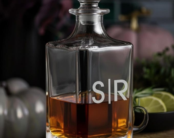 Personalized Whiskey Decanter Set: Engraved Decanter in Wooden Box