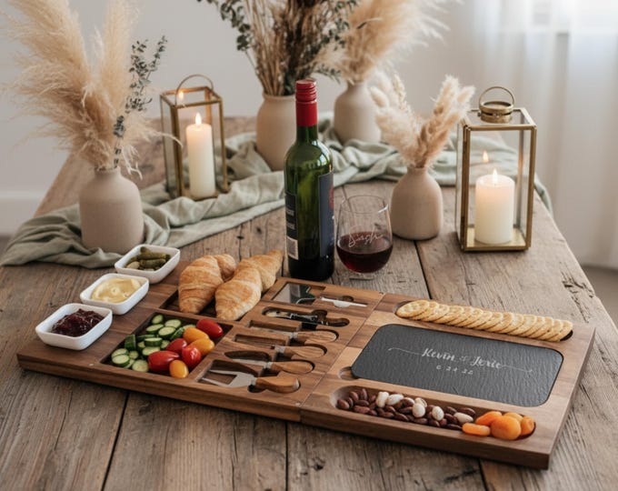 Personalized Acacia Cheese Board Set, Custom Engraved Charcuterie Board: Perfect Hosting Gift, Housewarming, Couples Gift, Engagement Gift