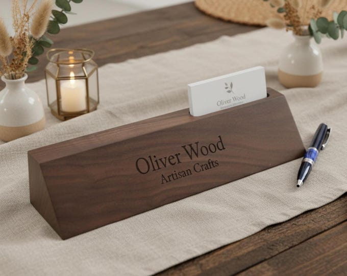 Personalized Wooden Desk Name, Desk wedge card holder, Customized Walnut desk name, Executive Personalized Desk Name Plate, wooden sign