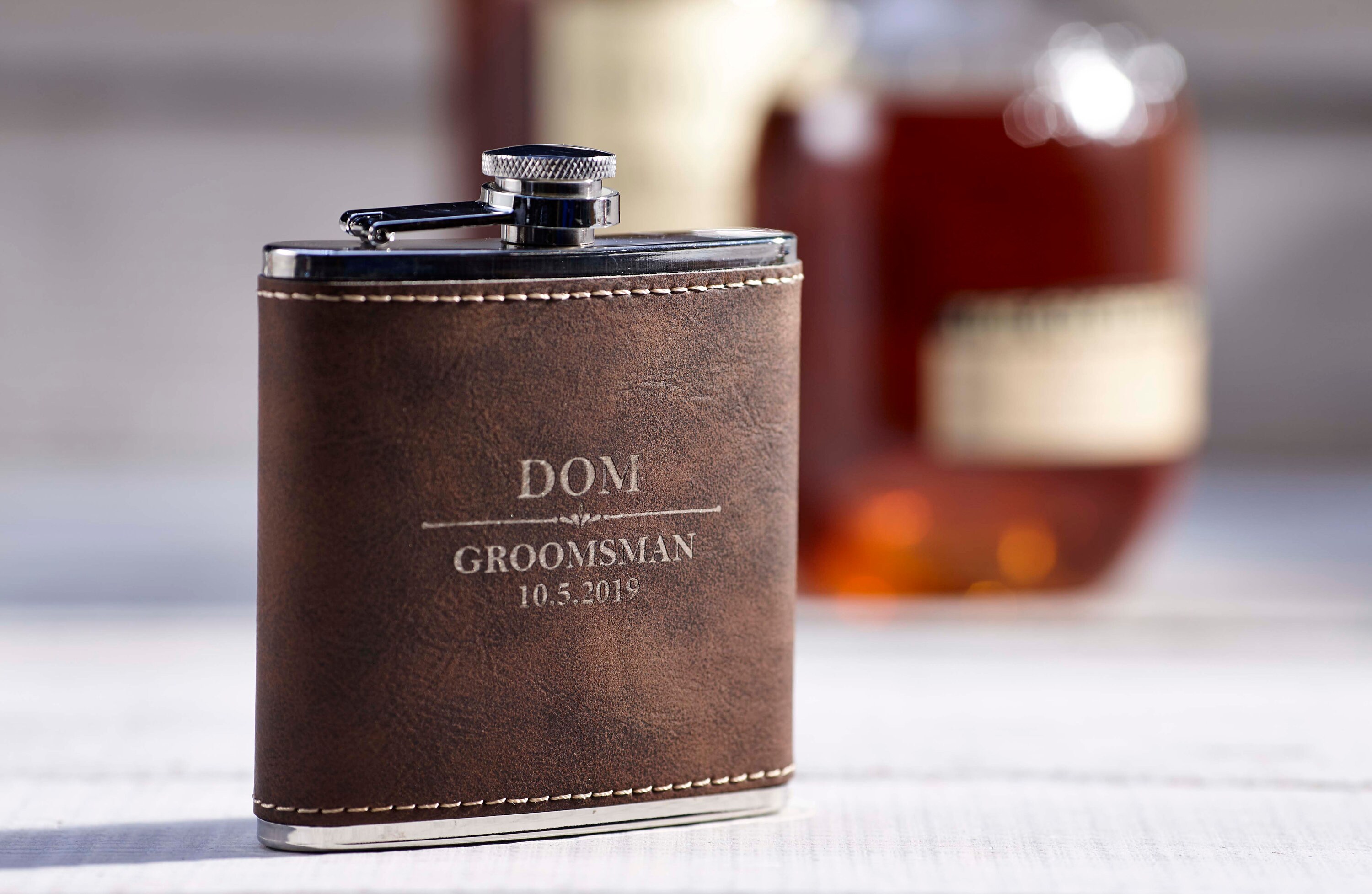 Personalized Set Of 3 Flasks, Groomsmen Wedding Gift, Best Man Leather