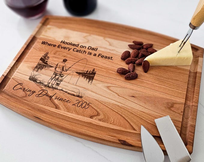 Personalized Cutting Board – Fishing With Dad: Custom Engraved Charcuterie Board – Gift for Him, Birthday, Father's Day, Father and Son