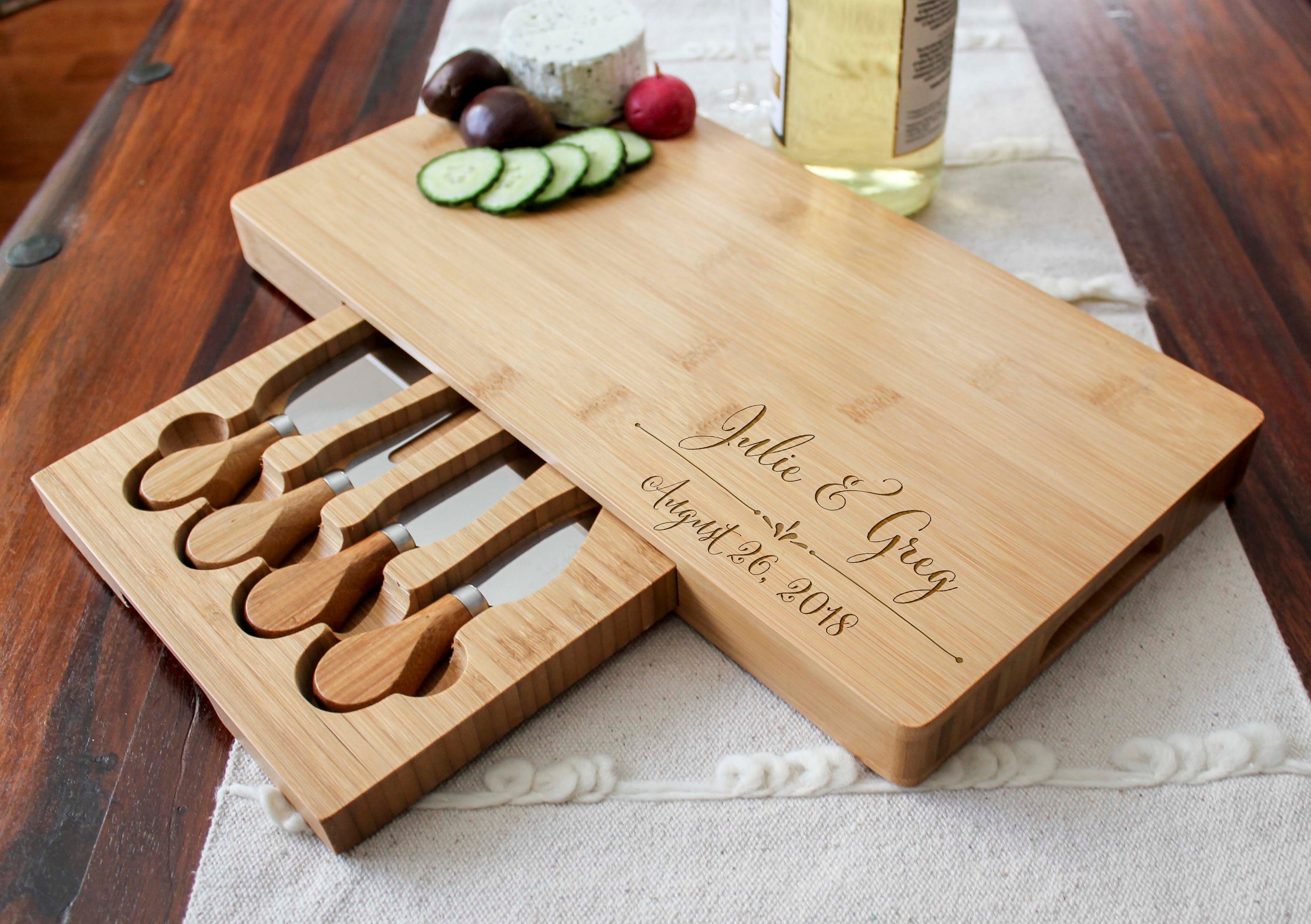 Personalised Engraved Chopping Cheese Board Gift Set Wedding Gift For Couples