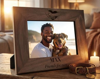 Personalized Dog Picture Frame, Custom Engraved Keepsake Wood Frame, Pet Memorial Gift