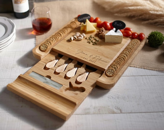 Personalized cheese board set, Custom engraved Charcuterie board set, cutting board for weddings, couples, Housewarming and Christmas gifts