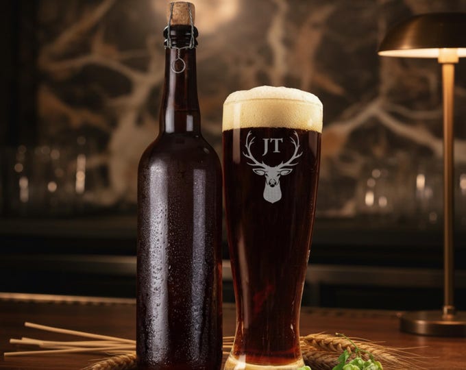 Personalized Beer Glass - Elk Design: Custom Engraved Pilsner Glass, Perfect for Father's Day, Grandpa, Groomsman, Best Man, Beer Lover Gift