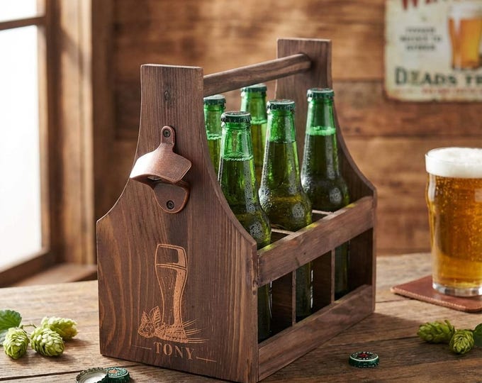 Personalized Beer Caddy, Wooden beer Carrier,  Six Pack Beer Holder, Father's day gift, Gift for him, Groomsman Gift, Christmas Gift