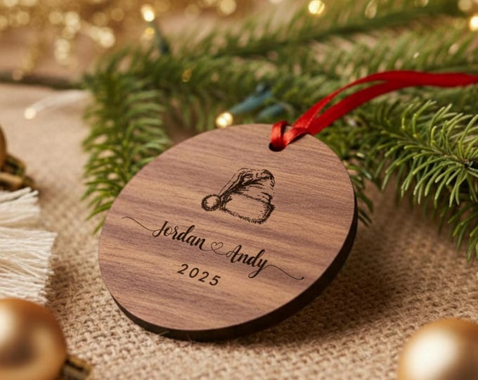 Personalized Walnut Wood Christmas Ornament: Custom Laser Engraved Holiday Decoration