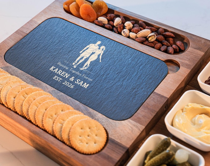 Personalized Charcuterie Set - Custom Engraved Cutting Board: Athletic Couple, Fitness,  Runners, Couple Jogging, Housewarming, Wedding Gift