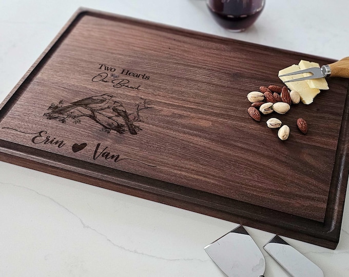 Personalized Charcuterie Board – Lovebirds Couple: Custom Engraved Cutting Board | Romantic Couples, Engagement, Housewarming, Wedding Gift