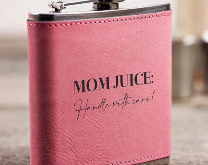 Personalized Pink Leatherette Flask, Laser Engraved, Mother's Day, Flask Set, Custom Flask, Mothers Day Gift, PersonalizedFlask, Mom Gift