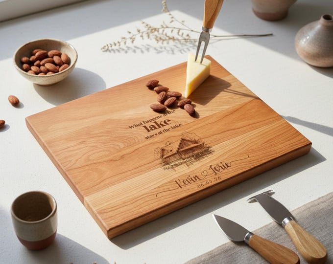 Personalized Wooden Cutting Board, Custom Engraved Lake House Charcuterie Board: Hosting, Cottage, Cabin Gift
