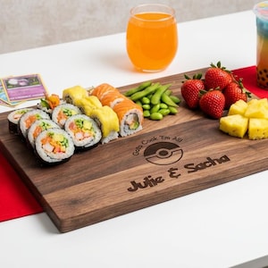 Personalized cutting board – Pokémon: Custom Engraved "Gotta Cook 'Em All!" in Pokémon Font with Couple Names & Date, Unique Gamer Gift zdjęcie 8