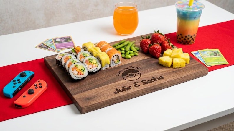 Personalized cutting board – Pokémon: Custom Engraved "Gotta Cook 'Em All!" in Pokémon Font with Couple Names & Date, Unique Gamer Gift zdjęcie 8