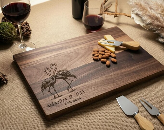 Personalized Cutting Board – Flamingo Themed: Custom Engraved Charcuterie Board, Flamingo Kitchen, Beach House, Wedding, Housewarming Gift