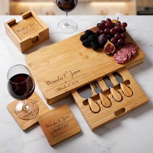 Personalized Cheese Board Set - Custom Engraved Charcuterie Board, Ideal Housewarming Gift For Couples, Anniversary, Wedding, and Christmas