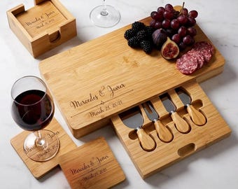 Personalized Cheese Board Set - Custom Engraved Charcuterie Board, Ideal Housewarming Gift For Couples, Anniversary, Wedding, and Christmas