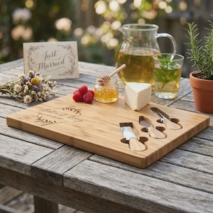 Personalized Bamboo Cheese Board Set, Custom Engraved Charcuterie Platter, Wedding gift image 5
