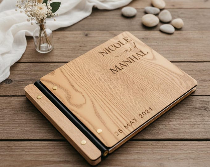 Personalized Wooden Wedding Guestbooks, Photo Album, Wedding Reception Album, Laser Engraved Album: Wedding, Engagement Gift