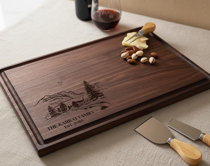 Personalized cutting board, Nature Lovers: Custom Engraved Charcuterie Board, Mountain View, Cabin Decor Gift, Family Gift, Hikers