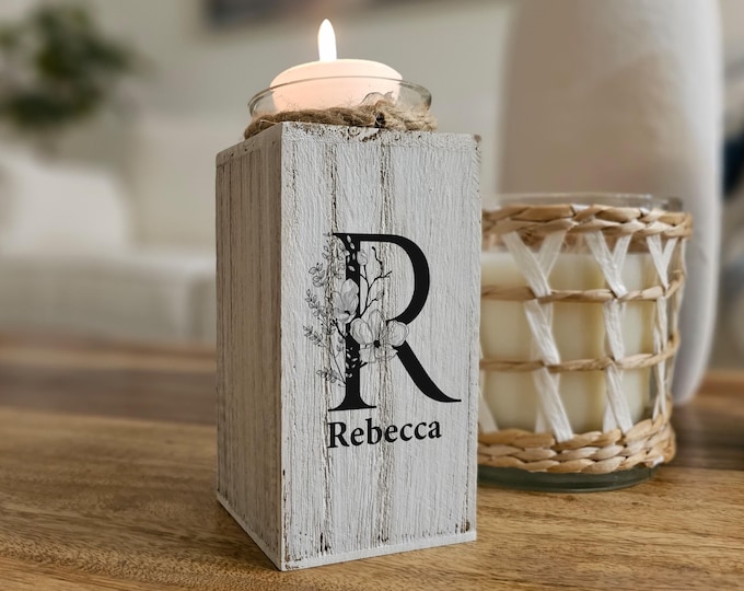 Personalized Wooden Candle Holder, Custom Laser Engraved Rustic Candle Holder, Pine Wood Home Décor, Handmade Candle Holder Gift