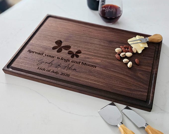 Personalized Cutting Board – Butterfly Themed: Custom Engraved Charcuterie Board, Couples Gift, Wedding Gift, Engagement Gift, Hosting Gift