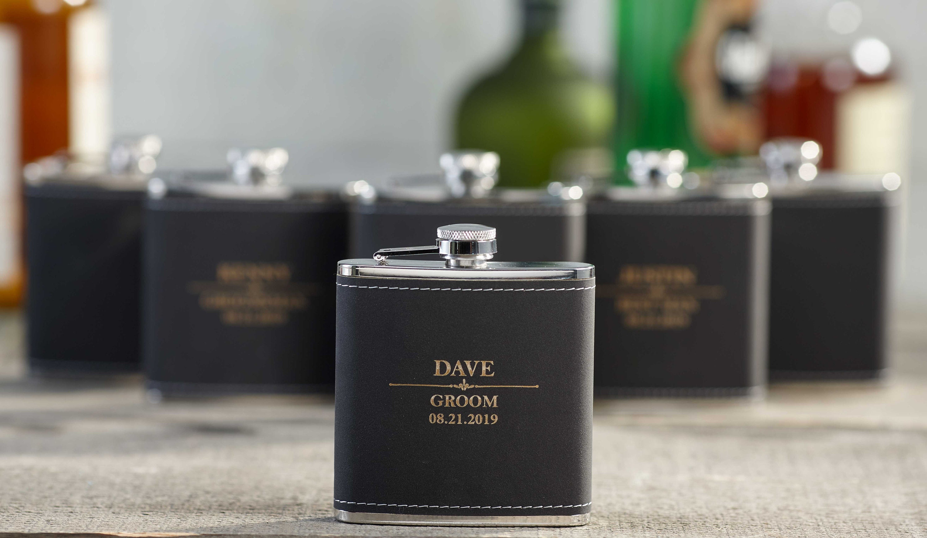 Personalized Set Of 9 Flasks, Groomsmen Wedding Gift, Best Man Leather