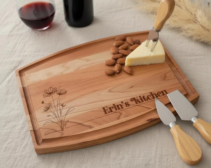 Personalized cutting board, Gift for Mom: Custom Engraved Wooden Charcuterie Board, Grandma Gift, Floral Board, Gift for Fer, Birthday Gift