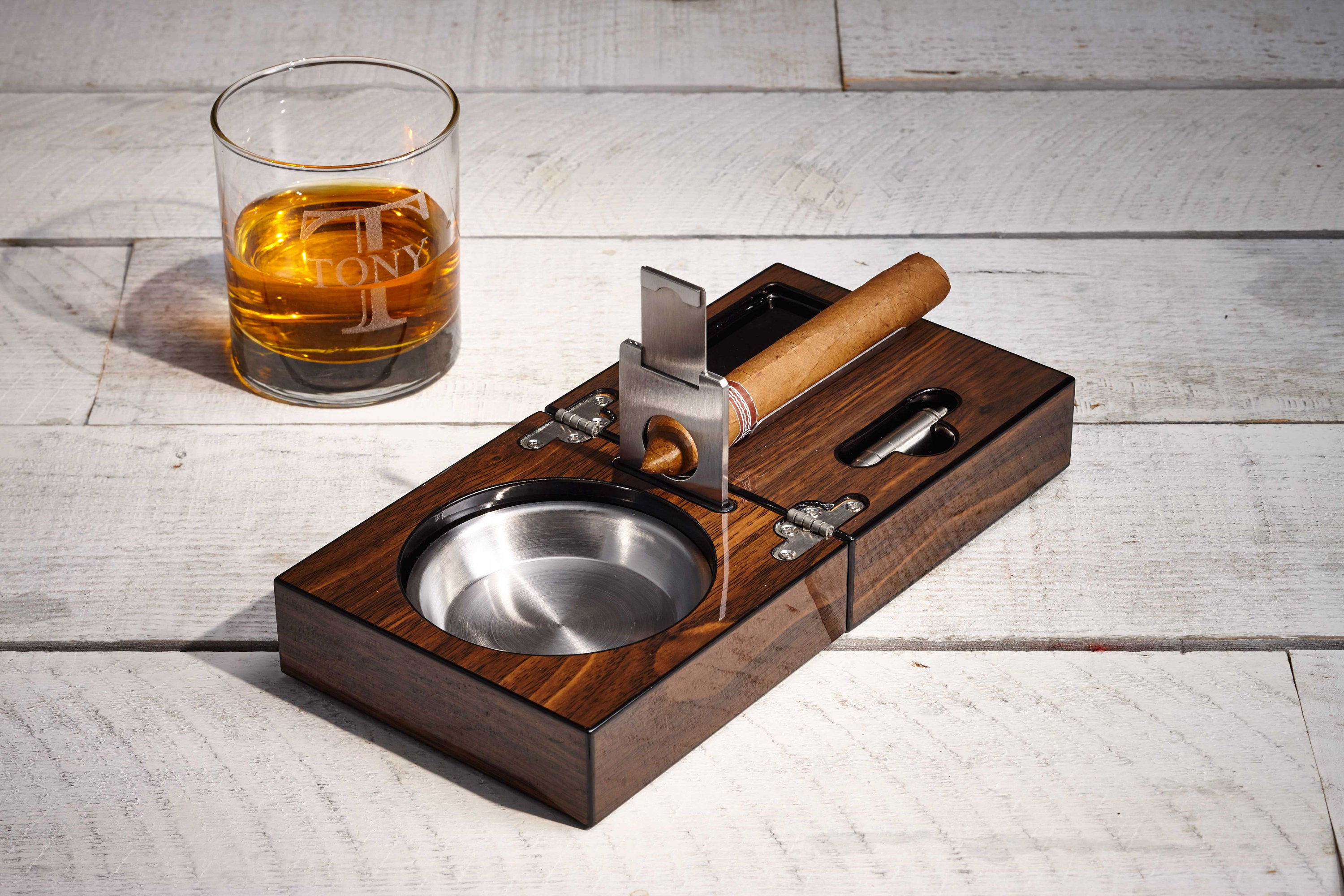 Personalized Cigar Ashtray, Custom Cigar Cutter, Ashtray