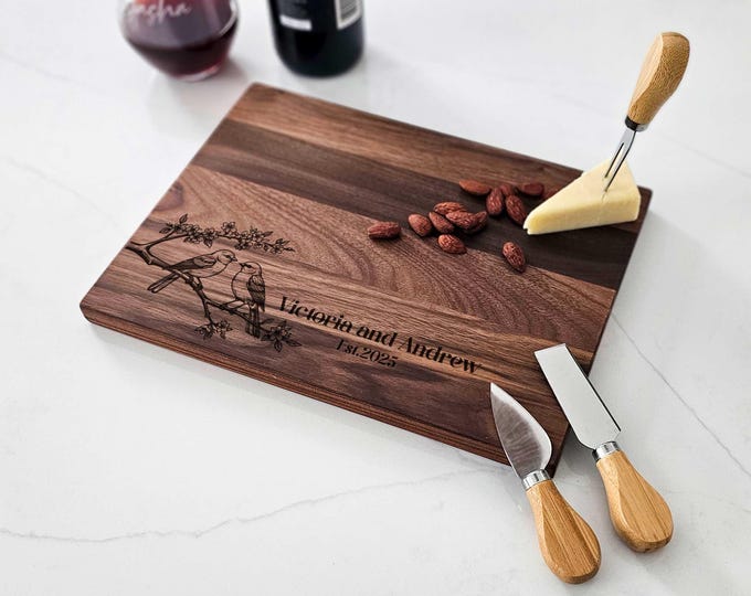 Personalized Cutting Board – Birds Theme: Customized Cutting Board, Housewarming, Wedding Gift, Birds Lover gift, Couples Gift, Hosting Gift