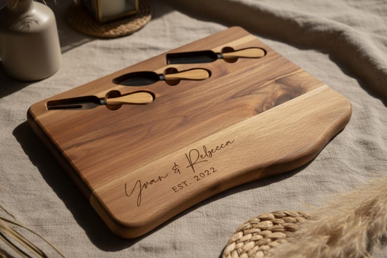 Personalized live edge cutting board, custom laser engraved board, housewarming gift, Gift for the couple, wedding gift, Christmas gift bild 13