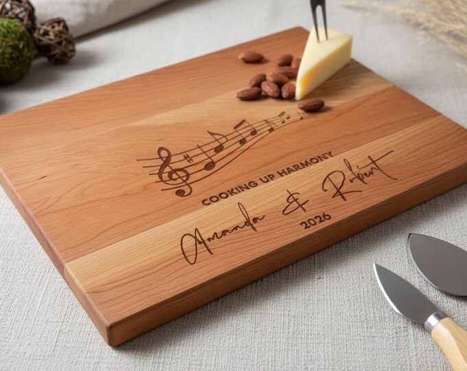 Personalized Cutting Board, Musician Gift:  Engraved Charcuterie Board, Music Enthusiast, Music notes, Engagement, Anniversary, Wedding Gift