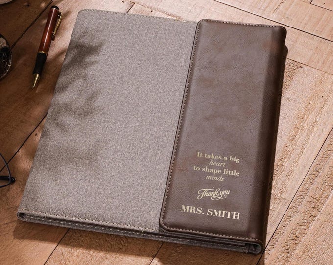 Personalized Leather Portfolio, Thank You Teacher Custom-Engraved Faux Leather Notepad Cover, Customized Padfolio: Teacher Appreciation Gift