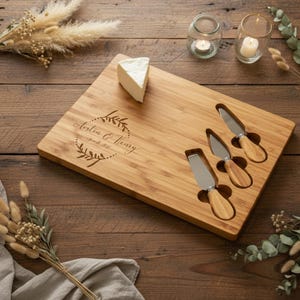 Personalized Bamboo Cheese Board Set, Custom Engraved Charcuterie Platter, Wedding gift image 15
