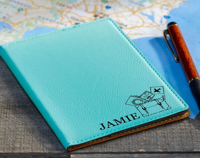 Personalized passport cover – Birthday Adventure: Custom Engraved Vegan Leather Passport Holder with Mementos – Perfect Birthday Gift