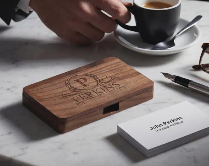 Personalized Walnut Business Card Holder, Custom Engraved Wood Case, Executive Gift