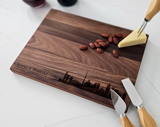 Personalized cutting board – Toronto Skyline: Custom Engraved Wedding, Realtor, Housewarming & Couple's Travel Gift