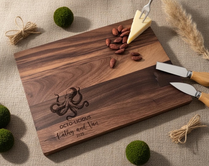 Personalized Cutting Board – Octopus: Custom Engraved Charcuterie Board, Seafood, Ocean, Chef, Kitchen Decor, Nautical, Coastal Board Gift