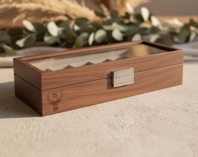 Custom Engraved Watch Box - 6-Watch veneered walnut Case for Men, Personalized Watch Storage, Ideal Gift for Him, Christmas Gift
