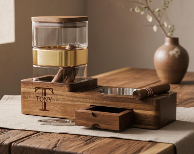 Personalized Cigar Ashtray and Humidor Set - Monogrammed: Customized Smoking Accessories Gift for Husband, Father, Colleague, Birthday
